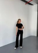 Osy Modal Yumuşak Dokulu Kumaş Kısa Kollu Crop Rahat Pantalon Ikili Takım - Siyah resmi